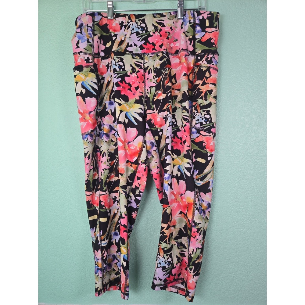 RBX Active Floral Print Leggings Capri Athletic Workout Pants Womens 2X Pockets